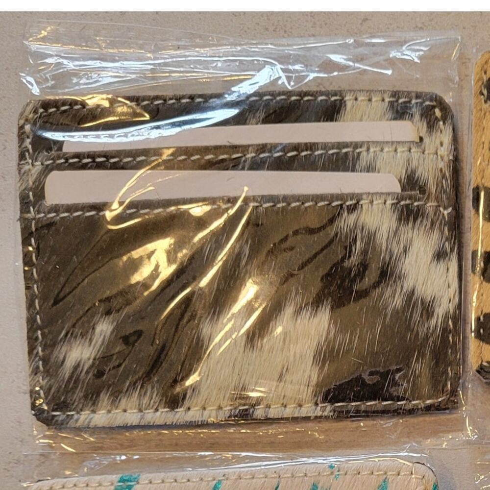 Black White Cowhide Card Holder – Genuine Hair-On Leather Wallet